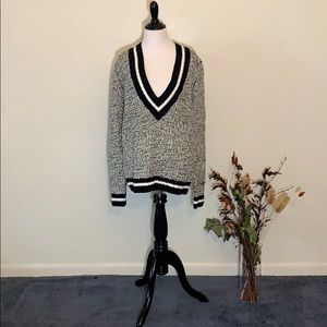 Oversized black and white marled v-neck sweater
